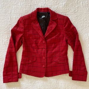 J Crew 100% Wool Blazer Womens Size M Red Plaid Button Up Jacket Collared